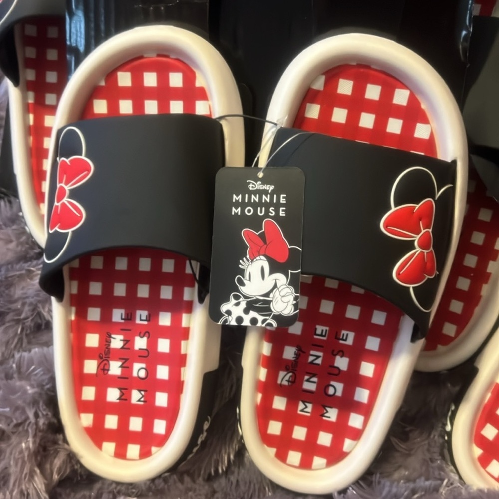 Disney Minnie Mouse Kids Sandals - Black and Red Checkered